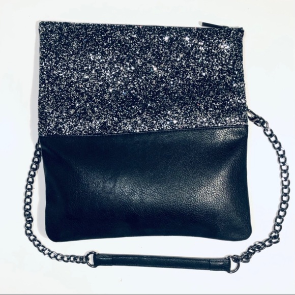 Express Clutch Black Fold-over Sparkly Leather - Picture 3 of 8